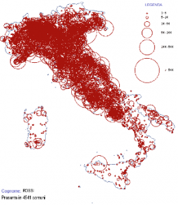 Mappa dei cognomi: Rossi